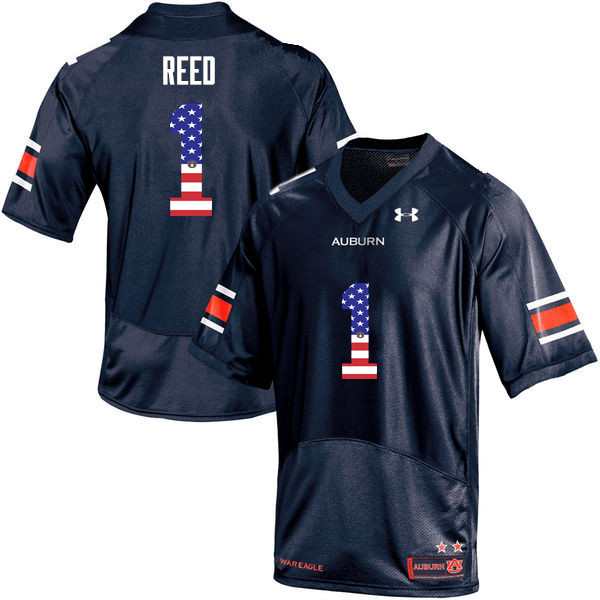 Men #1 Trovon Reed Auburn Tigers USA Flag Fashion College Football Jerseys-Navy